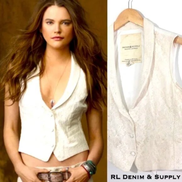 Denim & Supply Ralph Lauren Ivory Lace Vest, Sz Small, EUC - Picture 2 of 6